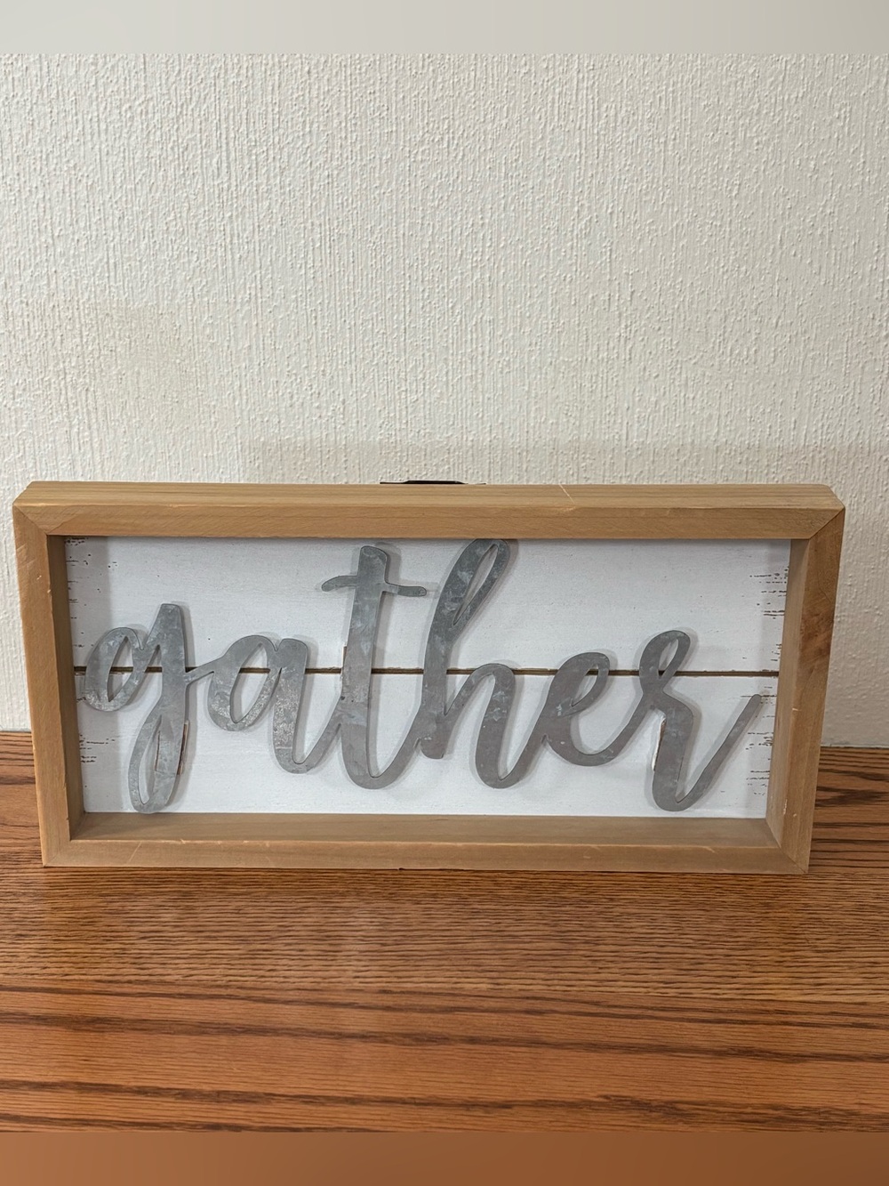Gather Wooden Framed Wall Sign Metal Farmhouse Boho Shelf